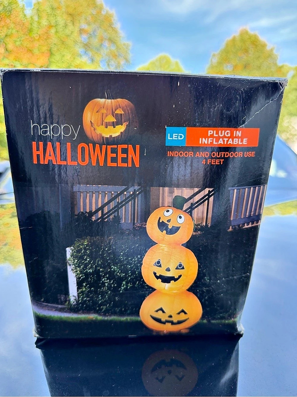 Happy Halloween LED Plug In Inflatable Stacked Light Up Pumpkin 4 Feet